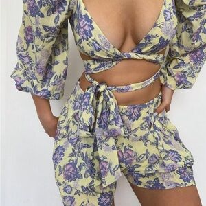 For love & lemons floral Wrap Crop Top